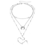 LGT JWLS Lookinggoodtoday Multi layer dames ketting zilverkleurig Crystal Bead Moon