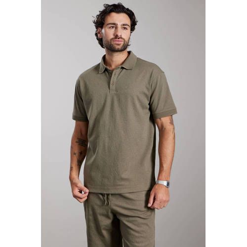 Aeden oversized polo met linnen met textuur groen