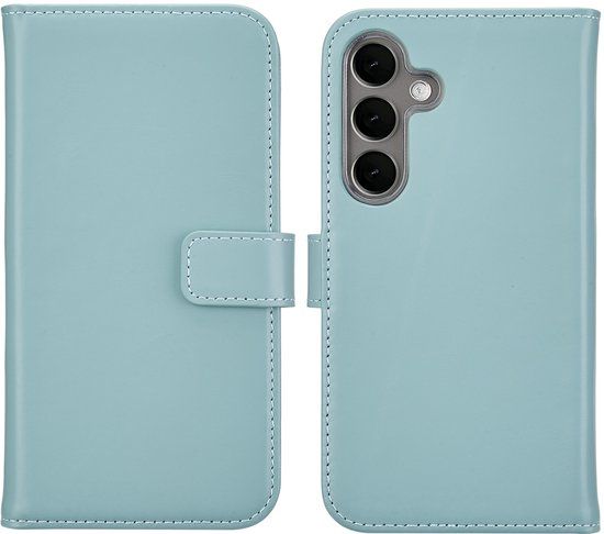 Selencia Hoesje - Geschikt voor Samsung Galaxy S25 Plus - Echt Lederen Bookcase - Air Blue