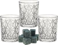 Bormioli Rocco Whiskyglazen - set 6x stuks - 300 ml - incl 9x whisky ijsblokken - cadeau set