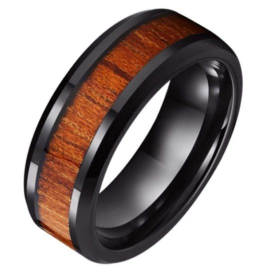 TJ Tom Jaxon Tom Jaxon Wolfraam heren ring zwart Glans Palissander Inlay-20mm