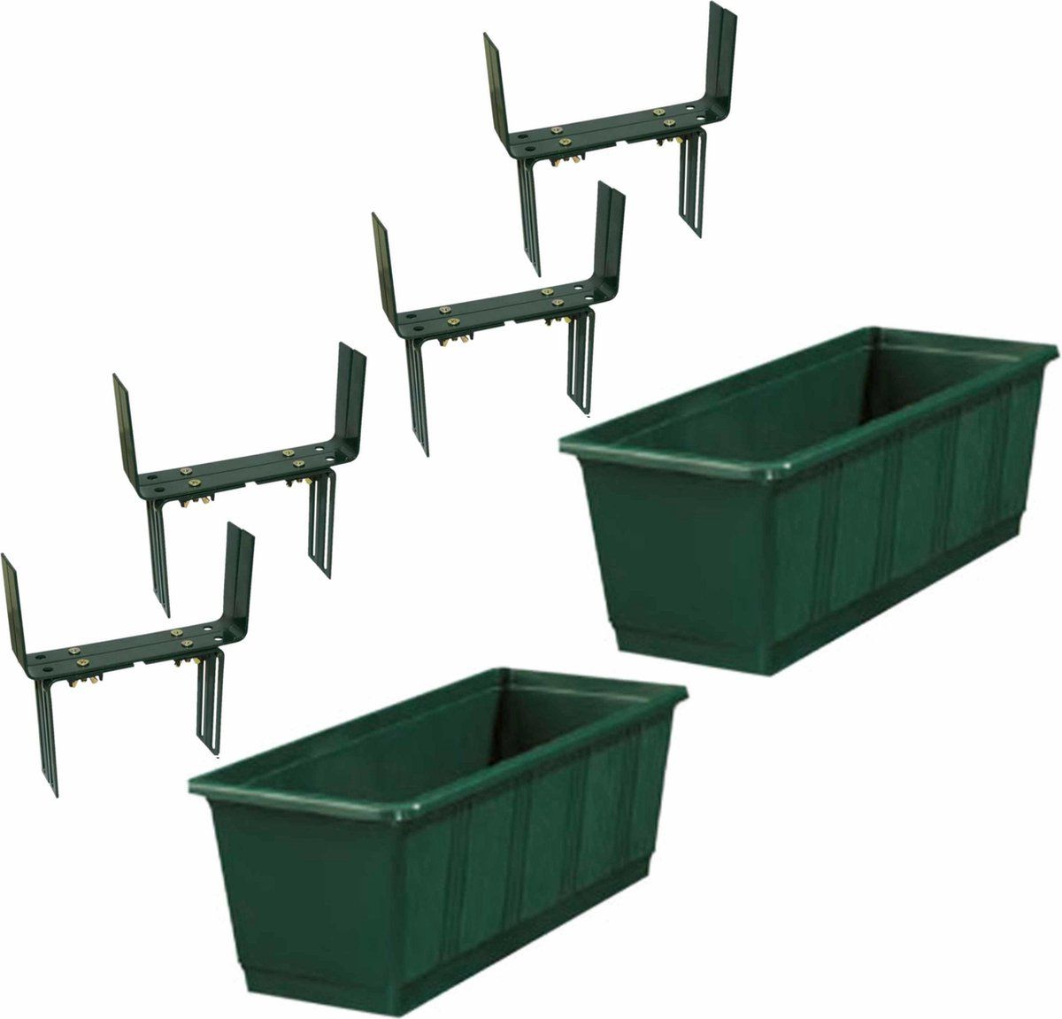 Geli Set van 3 plantenbakken donkergroen rechthoekig 60 cm met beugels