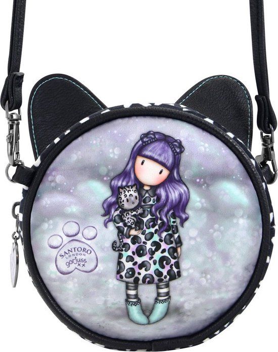 Gorjuss Smitten Kitten Crossbody Bag - Black and White (13.5 x 5.5 x 13.5 cm)