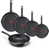 Tefal Day by Day Set de poêles - Poêles 20/24/28/32cm + Poêle wok 28cm - Ne convient pas à l'induction - Revêtement antiadhésif - Becs verseurs - Aluminium - Noir