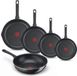 Tefal Day by Day Set de poêles - Poêles 20/24/28/32cm + Poêle wok 28cm - Ne convient pas à l'induction - Revêtement antiadhésif - Becs verseurs - Aluminium - Noir