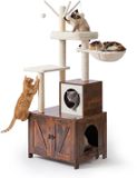 Relaxdays Poteau griffoir avec boîte pour chat - 150 x 60 x 49 cm - brun foncé-blanc
