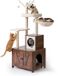 Relaxdays Poteau griffoir avec boîte pour chat - 150 x 60 x 49 cm - brun foncé-blanc