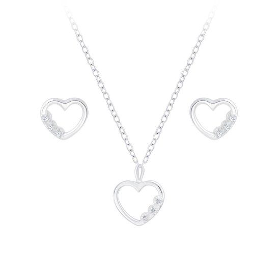 Zilverana Zilveren Hart Oorbellen en Ketting Set Zirkonia - 925 Zilver