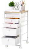 VEVOR Rolwagen met 5 Lades, Wit, Metalen Frame, Houten Tafelblad, 400x330x635mm