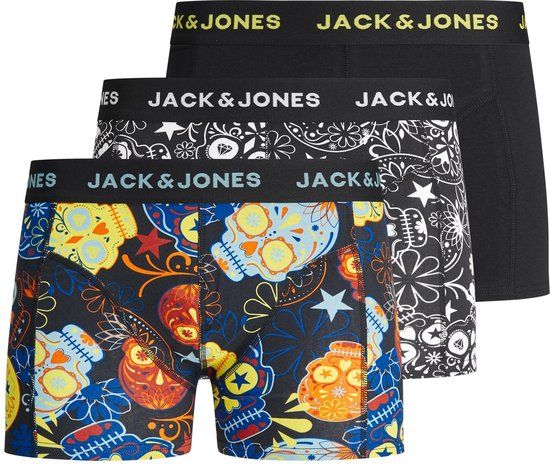 JACK&JONES JUNIOR JACSUGAR SKULL Trunks 3-Pack - Boys' Underwear - Size 152 - Black with Print
