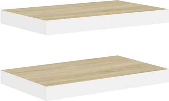 vidaXL Wandschappen zwevend 2 st 50x23,5x3,8 cm MDF eikenkleurig en wit