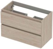 INK - Onderkast 2 Laden Greeploos met Houten Keerlijst - 80 cm - Ivoor Eiken