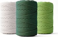 Ledent macramé touw, (2mm, 3 x 70M), set van 3, dubbel getwist - 100% geregenereerd katoenkoord - Macramé touw in wit, donkergroen & lichtgroen om mee te knutselen.