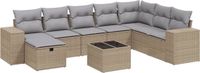 vidaXL 9-delige Loungeset met kussens poly rattan gemengd beige