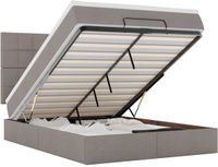 vidaXL Ottoman Bed with Mattress and LEDs 140x190cm Fabric Taupe