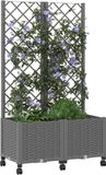 vidaXL Tuinplantbak met schutting en wielen lichtgrijs PP