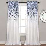 Lush Decor Weeping Flower Lichtfilterende gordijnen, per paar, 132 x 213 cm (b x l) + 5 cm bovenkant, charmante moderne bloemengordijnen voor woonkamer, eetkamer en slaapkamer, marineblauw en blauw