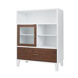 Elegant Home Fashions Tyler EHF-F0010 Houten badkamer vrijstaande opbergkast 33 cm x 66 cm x 86,8 cm met lade & planken 2 kleuren wit/bruin