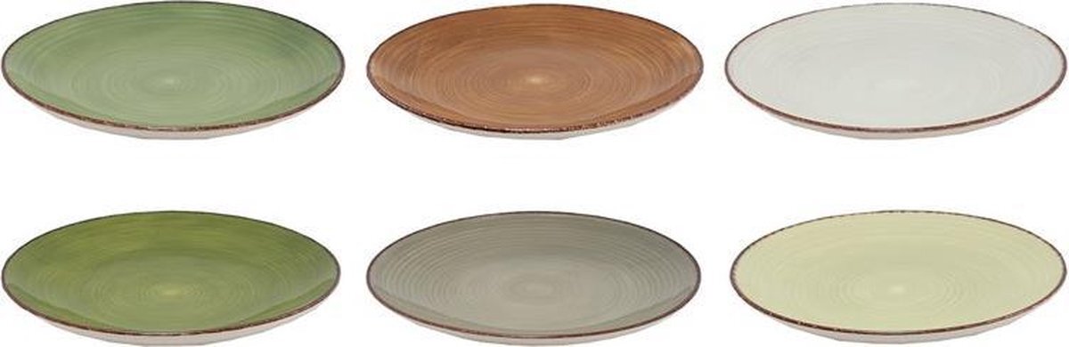 Studio Tavola Studio Tavola® - 6x Dinerbord - Ø 26,5cm - Aardwerk - Groen - Bruin