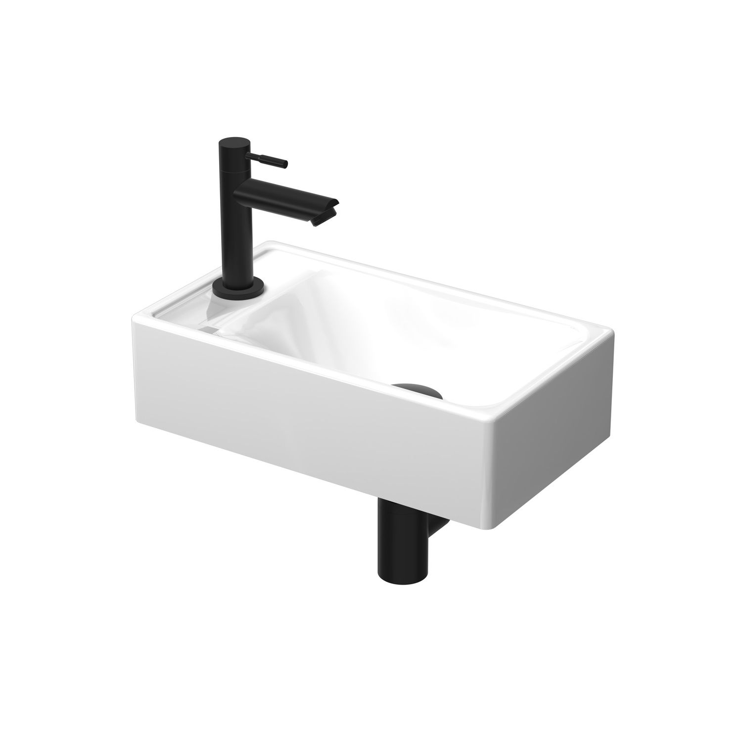 Fonteinpack basic-line porselein glans wit (kraangat links) mat zwart