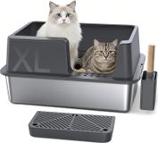 Merkloos Kattenbak van roestvrij staal, donkergrijs, extra groot, 59,9 x 39,9 x 12,2 cm