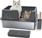 Merkloos Kattenbak van roestvrij staal, donkergrijs, extra groot, 59,9 x 39,9 x 12,2 cm