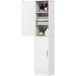Meuble de salle de bain de 180 cm de haut, meuble étroit à 2 portes, 4 étagères réglables, panneaux de particules, MDF, blanc