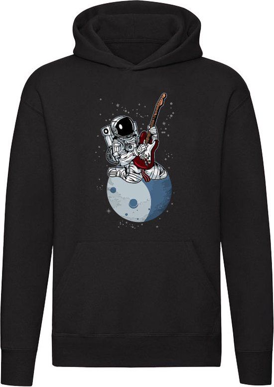 Sol's Astronaut met gitaar op de maan Hoodie - Zwart - XL - Unisex