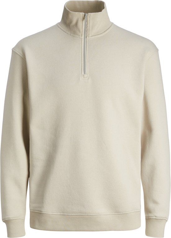 JACK & JONES Bradley sweat half zip regular fit - heren schipperstrui katoenmengsel met opstaande boord - beige