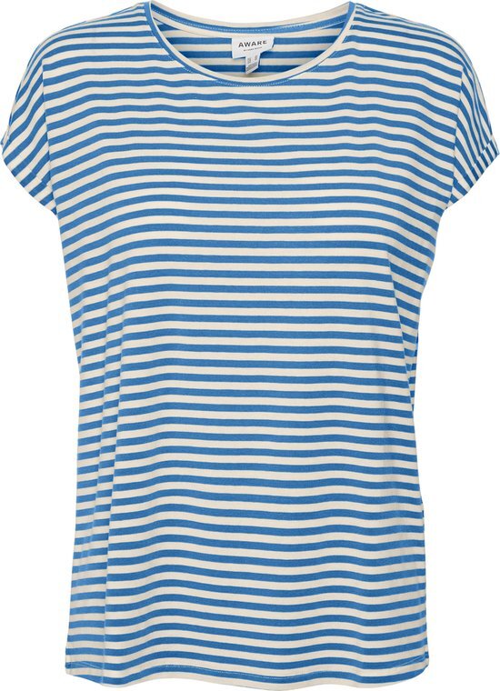 Vero Moda T-shirt Vmava Plain Ss Top Stripe Ga Jrs N 10284469 Ibiza Blue/pristine Dames Maat - M