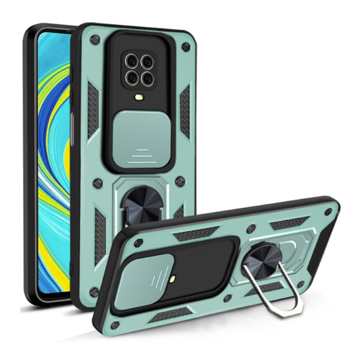 CYYWN CYYWN Xiaomi Redmi Note 9S - Armor Hoesje met Kickstand en Camera Slide - Magnetische Pop Grip Cover Case Groen