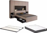Vente-unique Bedframe hout zwart, natuurlijk licht 160 x 200 cm