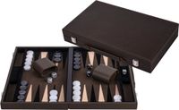Longfield Backgammon 15 inch - Olijfgroen & Crème Ingelegd Bord - Luxe Lederen Koffer - Inclusief Stenen, Dobbelstenen & Werpbeker
