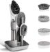 Unyqoos Brosse de nettoyage, brosse à vaisselle, brosse avec 4 têtes de rechange et support de rangement, brosse pour casseroles avec distributeur de liquide vaisselle, brosse de nettoyage, évier, organisation de cuisine (gris)