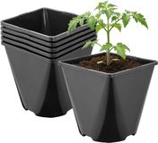 GARRONDA Set van 5 afgeronde vierkante kunststof bloempotten met drainagegaten voor tuin (Zwart, 14 x 14 x 14 cm (2L))
