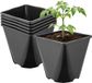 GARRONDA Set van 5 afgeronde vierkante kunststof bloempotten met drainagegaten voor tuin (Zwart, 14 x 14 x 14 cm (2L))