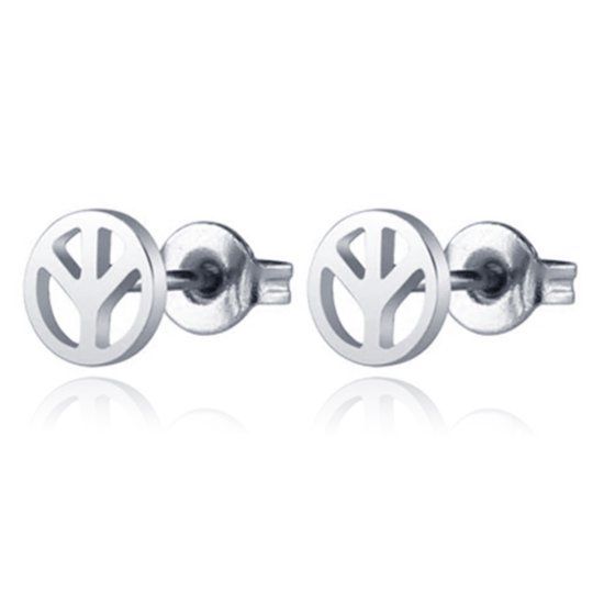 Cilla Jewels Lookinggoodtoday Zilverkleurige Dames Oorknoppen Peace Teken Edelstaal