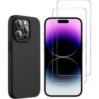 Phonillico® Zwart hoesje voor iPhone 15 PRO en 2 schermbeschermer van gehard glas