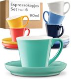 Merkloos Espresso kopjes met schotel - Set van 6 - 90 ml - Keramiek - Gekleurd