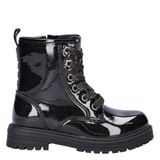 Nelson Kids lakleren enkelboots met profielzool en glitters - zwart