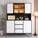 STILVORA Dressoir - Vitrinekast Met Ledverlichting En 3 Lades - Voor Woonkamer Eetkamer En Keuken - MDF - 120x40x160 Cm - Zwart Wit