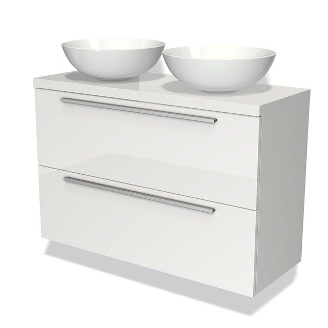 Maxaro Badkamermeubel Modulo Plato Slim 100cm Hoogglans Wit 2 Lades