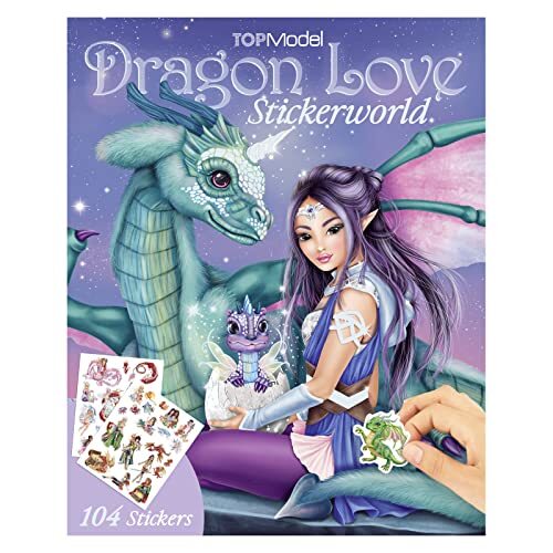 Depesche TOPModel Dragon Love-Stickerworld, 11909, boek met 20 pagina's vol magische landschappen, drakenwereldscènes en 3 dubbele pagina's met draak en feeënstickers, meerkleurig