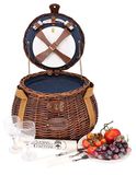 Les Jardins de la Comtesse - Tuileries Picknickmand - Compleet / 2 personen - Ronde rieten mand - Isothermisch compartiment - Keramische borden en glazen wijnglazen - 40 x 40 x 25 cm