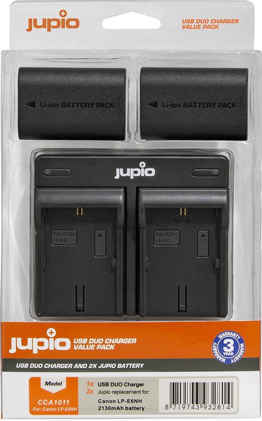 Jupio Value Pack: 2x LP-E6NH 2130mAh Battery + USB Dual Charger
