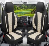 BREMER SITZBEZÜGE Premium Camper stoelhoezen voor Roller Team WPL410 in Zwart/Beige (2 losse stoelen)
