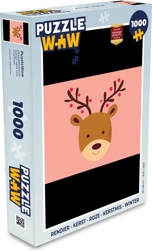 MuchoWow Puzzel Rendier - Kerst - Roze - Kerstmis - Winter - Legpuzzel - Puzzel 1000 stukjes volwassenen - Kerst - Cadeau - Kerstcadeau voor mannen, vrouwen en kinderen - Sinterklaas cadeautjes - Sinterklaas voor grote kinderen