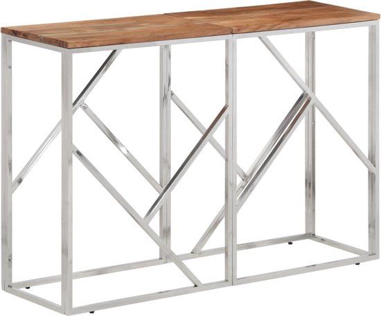 vidaXL Wandtafel roestvrij staal en massief acaciahout zilverkleurig