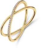 Lucardi Dames Zilveren goldplated ring gekruist met zirkonia - Ring - 925 Zilver - Goudkleurig - 17.50 / 55 mm