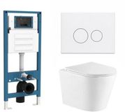 QeramiQ Dely Toiletset - inbouwreservoir Qeramiq Flush - slim zitting - metaal mat witte bedieningsplaat - ronde knoppen - glans wit